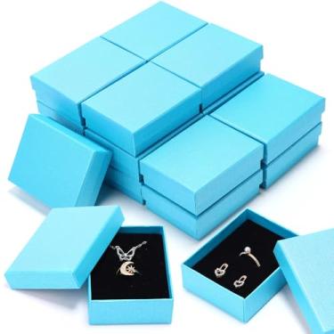 Imagem de Sasylvia Caixa de presente de papelão para joias, colar, anel, brinco, caixa de armazenamento com almofada, 9 x 7 x 3 cm (azul celeste, 36 peças)