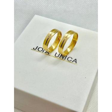 Imagem de Par de Aliancas Ouro 18 K com 3,5mm, 1 diamante na feminina - JoiaUnic