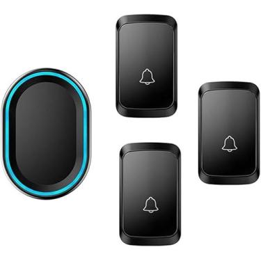 Imagem de Campainha Sem Fio, 3 Botões De Pressão D 1 Receptores, Plugue De Parede à Prova D'água Carrilhão De Porta Sem Fio Com Função De Memória De Desligamento, Flash Led, 300m, Black