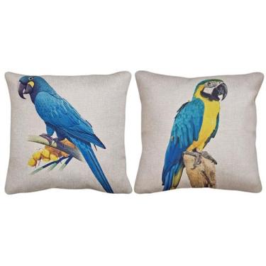 Imagem de Kit 2 Capas Linho Almofada Aves Ararinha Arara Canindé 43x43 - M3 Deco