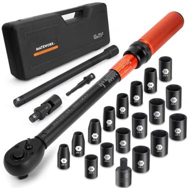Imagem de Matework Conjunto de chaves de torque de 1/5.1 cm, 22 peças, 10-160FT.LB/10-227 Nm, conjunto de soquetes de chave de torque de clique, 72 dentes de direção dupla, ± 3% de chave de torque ajustável de