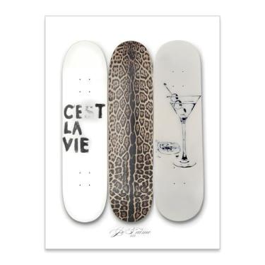 Imagem de Leopard Dirty Martini Wall Art Trendy Vintage Skateboard Poster Fashion Preppy Aesthetic Canvas Prints for Bar Cart Girly Bedroom Wall Decor 30 x 40 cm sem moldura