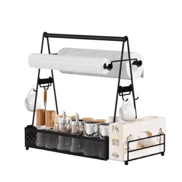 Imagem de Organizador de churrasqueira, suporte para churrasco com suporte de toalha de papel, com 4 ganchos de pendurar, para festa de piquenique e acampamento, acessórios de churrasco para cozinha