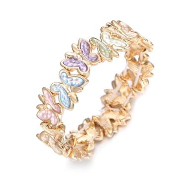 Imagem de LUREME Pulseira de borboleta Boho - Pulseira elástica esmaltada banhada a ouro para mulheres, joia com pingente fofo ajustável (bl003621), One Size, Liga de aço, Sem Pedra Preciosa