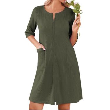 Imagem de Roupão de banho feminino Ekouaer com zíper e waffle na altura do joelh