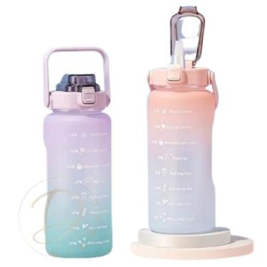 Imagem de Garrafa de água motivacional de 2000 ml sem BPA de 2 litros com canudo