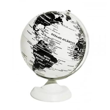 Imagem de Globo Terrestre Político Decorativo, Mapa Mundi em Preto e Branco, Base Redonda, 20cm de Altura, para Decoração e Estudo