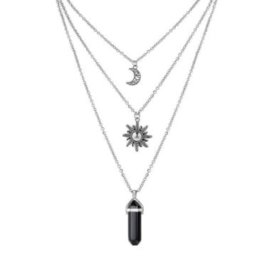 Imagem de Nododugs Gargantilha gótica com pingente de pedra gótica de sol e lua para mulheres, one size, Liga de aço, Sem Pedra Preciosa