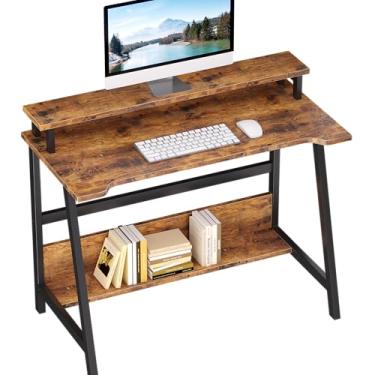 Imagem de ALISENED Mesa para computador home office, mesa de 80 cm para espaços pequenos com prateleira de armazenamento, mesa pequena para computador com monitor e estante, mesa de laptop de estilo simples e moderno