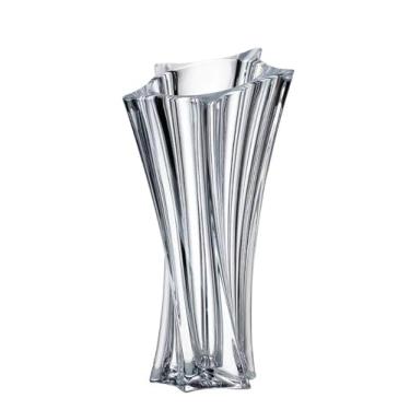Imagem de Vaso de flor de vidro, vasos modernos espessos de 1,6 kg, vasos de cristal premium para centros de mesa, revestimento galvanizado, forma geométrica colorida e elegante, 24 cm (transparente)