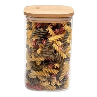 Imagem de Pote Hermético Quadrado Vidro Tampa De Bambú 15X8 Cm 700ML - VALE IMPO