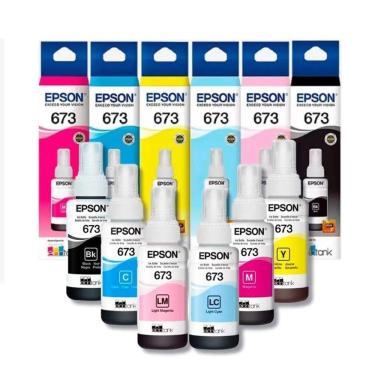 Imagem de Kit 6 Cores Tinta Epson 673 T673 Original Para Impressora Ecotank L800 L805 L810 L850 L1800 6x70ml