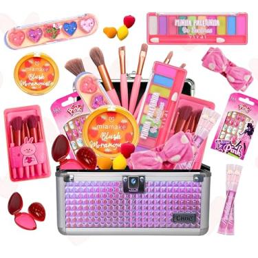 Imagem de Maleta de Maquiagem Infantil Criança Meninas Presente Make Colorida Maleta Rosa