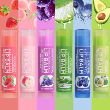 Imagem de Conjunto de bálsamo labial nutritivo para lábios secos e rachados, 6 peças, primer de batom ideal para mulheres, batom de frutas com hidratação profunda, protetor labial vegano, hidratante, outono e