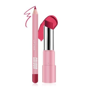 Imagem de Conjunto de delineador labial e batom vermelho fosco 2 em 1, kit de lábios com delineador labial, manchas labiais de longa duração, à prova d'água, à prova de manchas para mulheres mais velhas