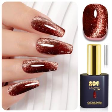 Imagem de YTD Likomey Esmalte de gel Cat Eye, glitter platinado, 15 ml, vermelho borgonha, reflexivo, holográfico, flash, brilhante, salão, casa, UV, verniz para unhas com bastão magnético, sem HEMA MY510