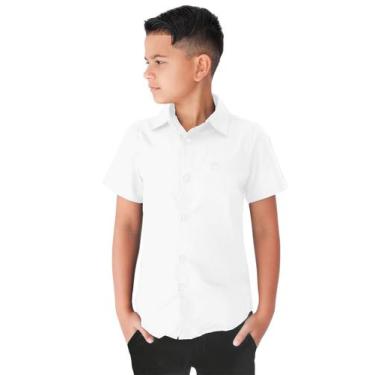 Imagem de Camisa Social Slim de Menino Manga Curta Batizado Verão - EwG, Branco,