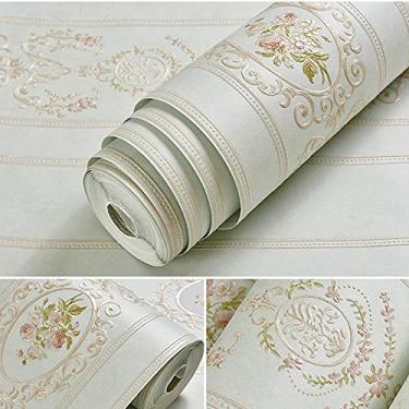Imagem de Papel de parede autoadesivo não tecido estilo europeu simples 3D em relevo adamascado versão AB papel de parede sala de estar quarto cabeceira TV parede de fundo 20" Wx236,22 C destaque e cole (azul claro B)