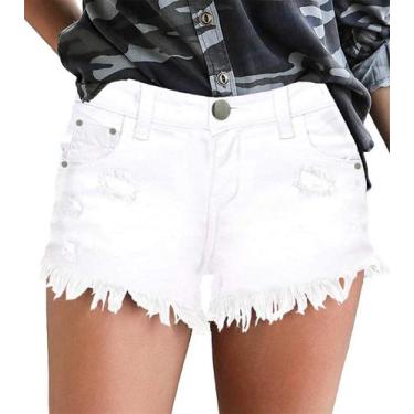 Imagem de Apenas shorts, jeans brancos, elásticos, de cintura alta, para mulhere