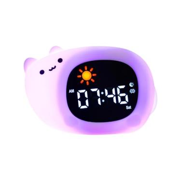 Imagem de Etigood Despertador com luz noturna, desenho animado fofo de cachorros/dinossauro/gato/urso de areia/coruja/relógio em forma de nuvem OK para acordar com ruído branco, mostrador digital, relógio
