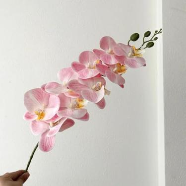 Imagem de 5 flores artificiais de 9 cabeças, filme de látex, phalaenopsis, decoração luxuosa para casa, orquídeas falsas, arranjo de flores para festa de casamento (rosa claro)