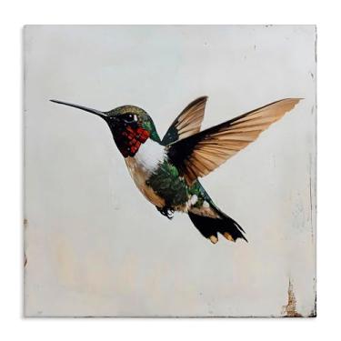 Imagem de Stupell Industries Arte de parede com beija-flor sobre tela rústica envelhecida, design da Creative Studio, 43 x 43 cm