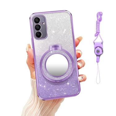 Imagem de Nuouxoco Capa para Galaxy A15 compatível com suporte Magsafe espelhado [antiarranhões e portátil] Capa de telefone com espelho de maquiagem magnética para meninas e mulheres para Samsung A15, roxa