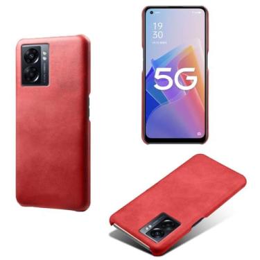 Imagem de Capa para OPPO A57 5G,Proteção contra quedas,Casca de volta de cor sólida simples,Design de couro de imitação de plástico-Red
