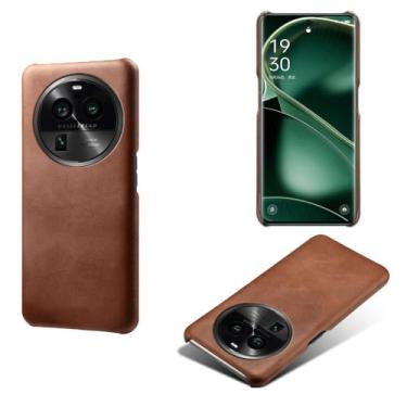 Imagem de Capa para OPPO Find X6 Pro,Proteção contra quedas,Casca de volta de cor sólida simples,Design de couro de imitação de plástico-Brown