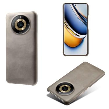 Imagem de Capa para OPPO Realme 11 Pro PLUS 5G,Proteção contra quedas,Casca de volta de cor sólida simples,Design de couro de imitação de plástico-Gray