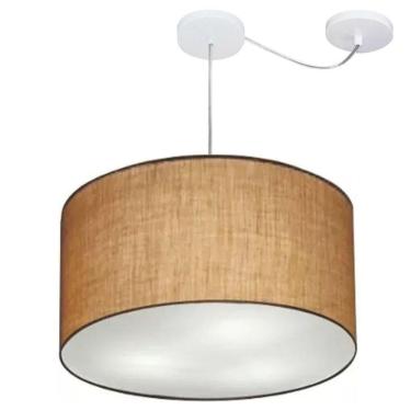 Imagem de Lustre Pendente Cilíndrico Com Desvio De Centro Md-4168 Cúpula Em Tecido 60x30cm Palha - Bivolt