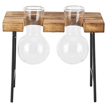 Imagem de Vaso de Planta DIY retrô, Plantador de Vidro de Mesa, Suporte de Madeira Feito à Mão, Vaso de Vidro, Plantador de Plantas Hidropônicas, para Casa, Escritório, Jardim Com Design