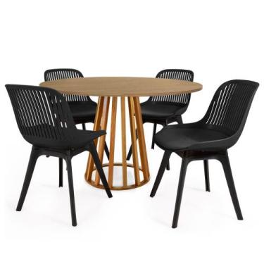 Imagem de Conjunto Mesa de Jantar Redonda Talia Amadeirada Natural 120cm com 4 C
