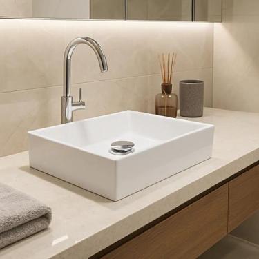 Imagem de Kit Cuba Retangular Banheiro Sobrepor + Válvula Click Inteligente Inox