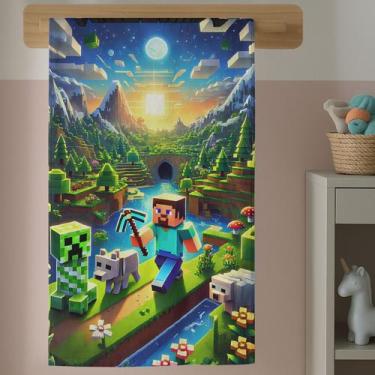 Imagem de Toalha de Banho Infantil Menino Estampada Game Craft Blocos em Algodão