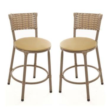 Imagem de KIT 2 Banquetas Baixa Encapada Junco CAPPUCCINO Bar Bistro Americana -