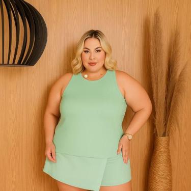 Imagem de Blusa Regata Feminina Malha Canelada Tecido Ribana Plus Size Moda Luxo