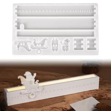 Imagem de Conjunto de moldes de silicone de contagem regressiva de Natal, Papai Noel em carroça montando em um sinal digital moldes de resina epóxi, moldes de silicone para calendário de contagem regressiva de