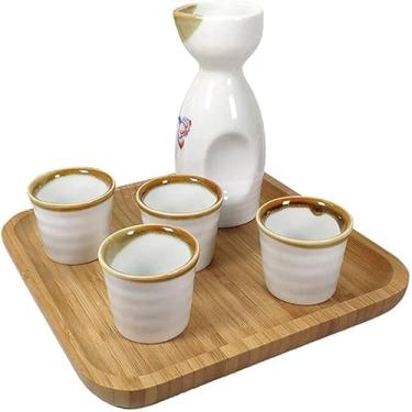 Imagem de JOEUQK Conjunto de Saquê Japonês com Bandeja Conjunto de 6 Peças Copos de Saquê Tradicionais Porcelana Cerâmica Copos Artesanato Copos de Vinho