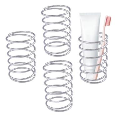 Imagem de FREEBLOSS 4 peças de porta-escovas de dentes em forma de mola de aço inoxidável multifuncional organizador de escova de dentes suporte de escova de dentes para banheiro suporte de caneta de mesa