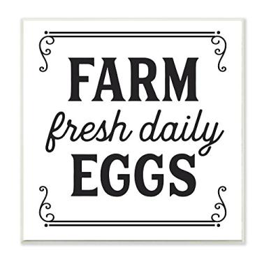 Imagem de Stupell Industries Placa de parede tipografia vintage para uso diário da Farm Fresh Eggs, 30 x 30 cm, multicolorida