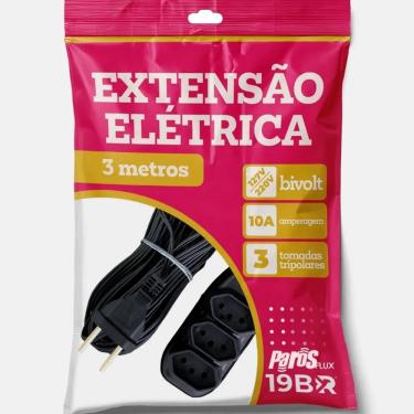 Imagem de Extensão Elétrica 3 Metros Preto 3 Tomada Tripolar