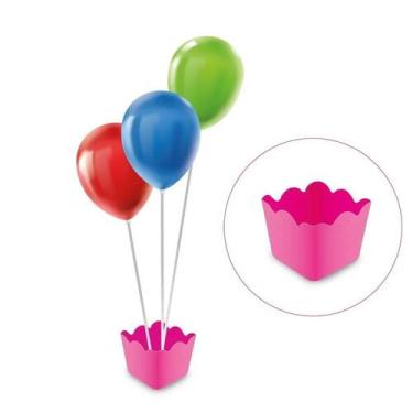 Imagem de Suporte para Balões Cachepot com 3 Hastes - Rosa Claro - Ideal para Fe
