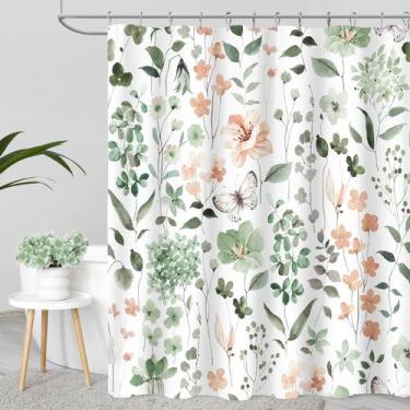 Imagem de Cortina de chuveiro MAYZUS Cute Floral Sage Green 180x180cm com gancho