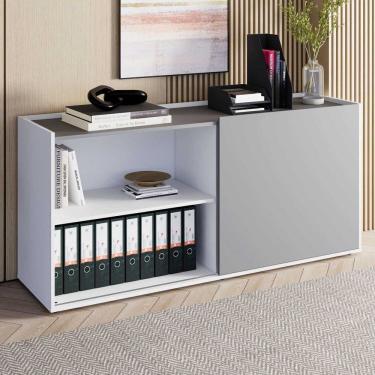 Imagem de Armário Baixo 158,5cm Porta de Correr e 2 Nichos em Mdp com Puxadores Metálicos Corporate Cinza Sagrado / Branco