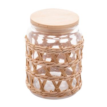 Imagem de Pote Porta Mantimentos de Vidro Decorado C/Sisal e Tampa Hermética de Madeira 750ml Wolff