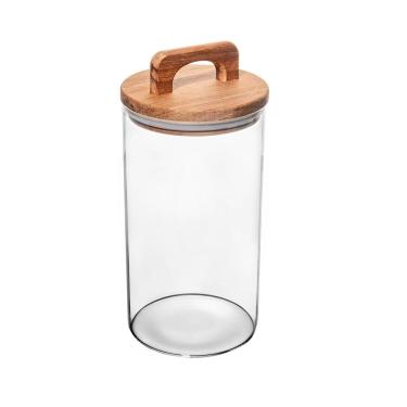 Imagem de Pote Porta Mantimentos de Vidro C/Tampa Hermética de Madeira e Puxador Acácia 1,25 Litros Wolff