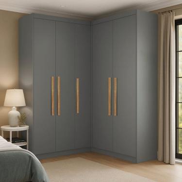 Imagem de Guarda-roupa Modulação de Canto com Puxadores Mdf Paris Onix