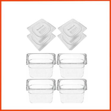 Imagem de Kit de 4 Cubas Gastronômicas Com Tampa Acrilico 1/6 100mm - Zepper
