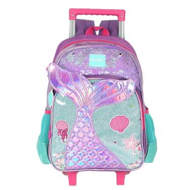 Imagem de Mochila de Rodinhas Luxcel Com Alça Up4You Sereia Fundo Roxo